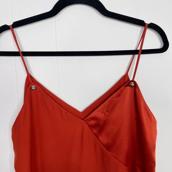 New Prabal Gurung Silk VNeck Asymmetrical Tank Top with Tie Ups Rust Orange 4 - Picture 3 of 12